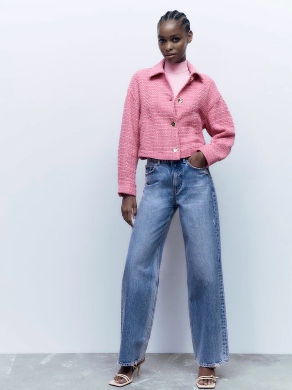 ZARA Bubblegum Pink Tweed Cropped Jacket - Picture 7 of 10